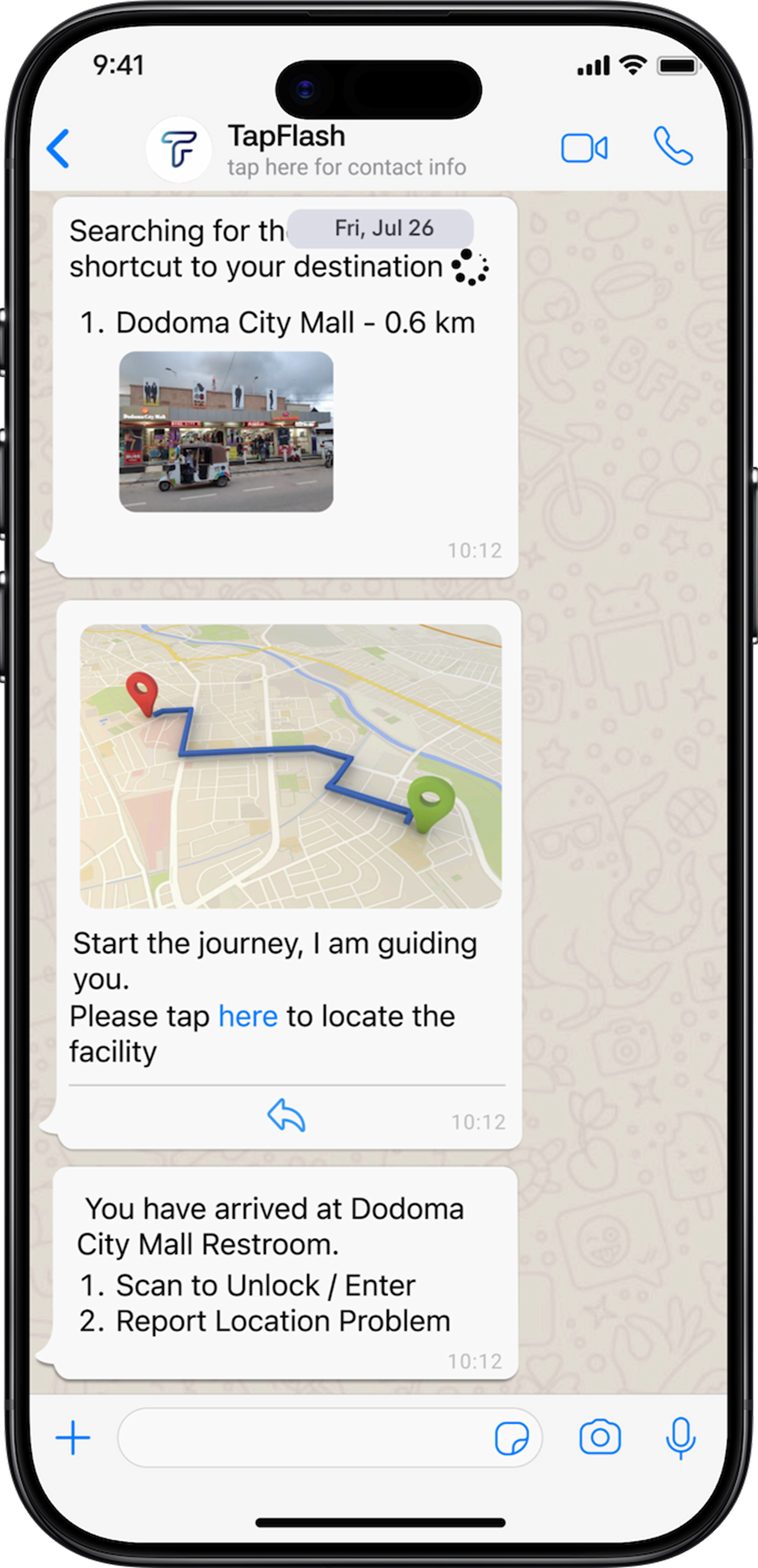 TapFlash showing directions to a selected facility